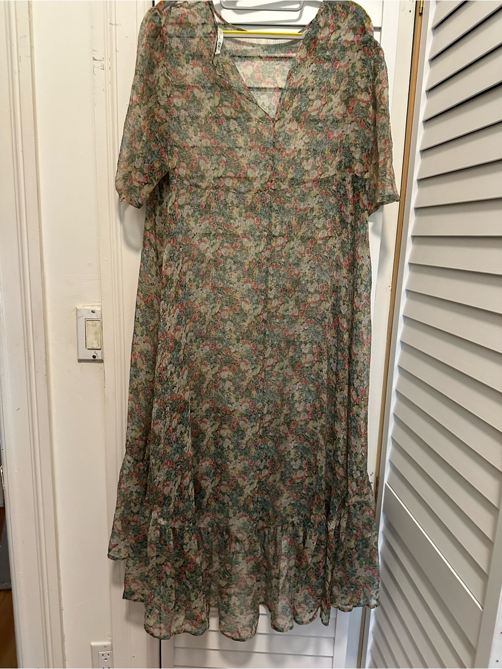 Zara Green and Pink Floral Maxi Dress